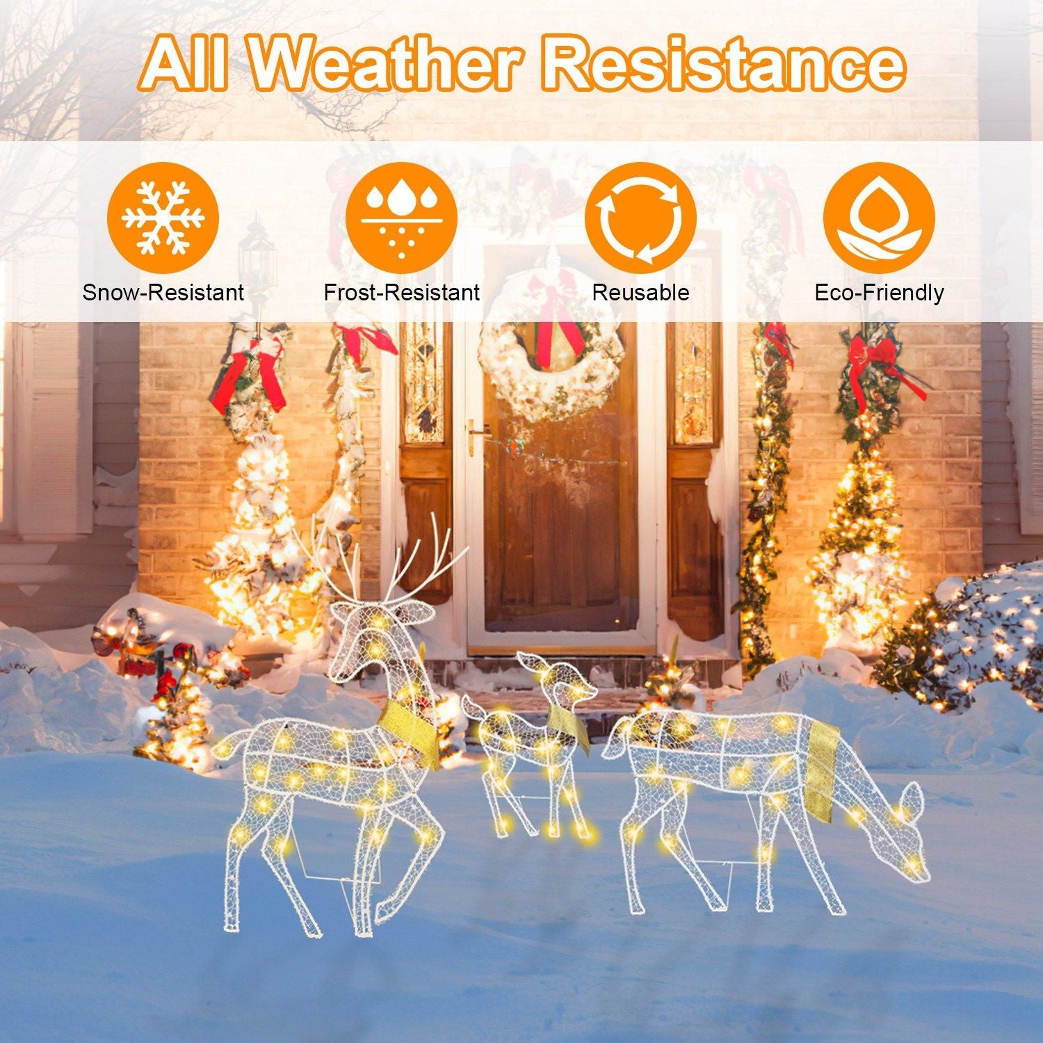 3er Set Rentierfamilie beleuchtet 2D Weihnachts-Hirsch-Dekoration warmweißes Licht 3 Beleuchtungsmodi Hirschkuh-Kitz Innen-Außen-Weihnachtsdekoration