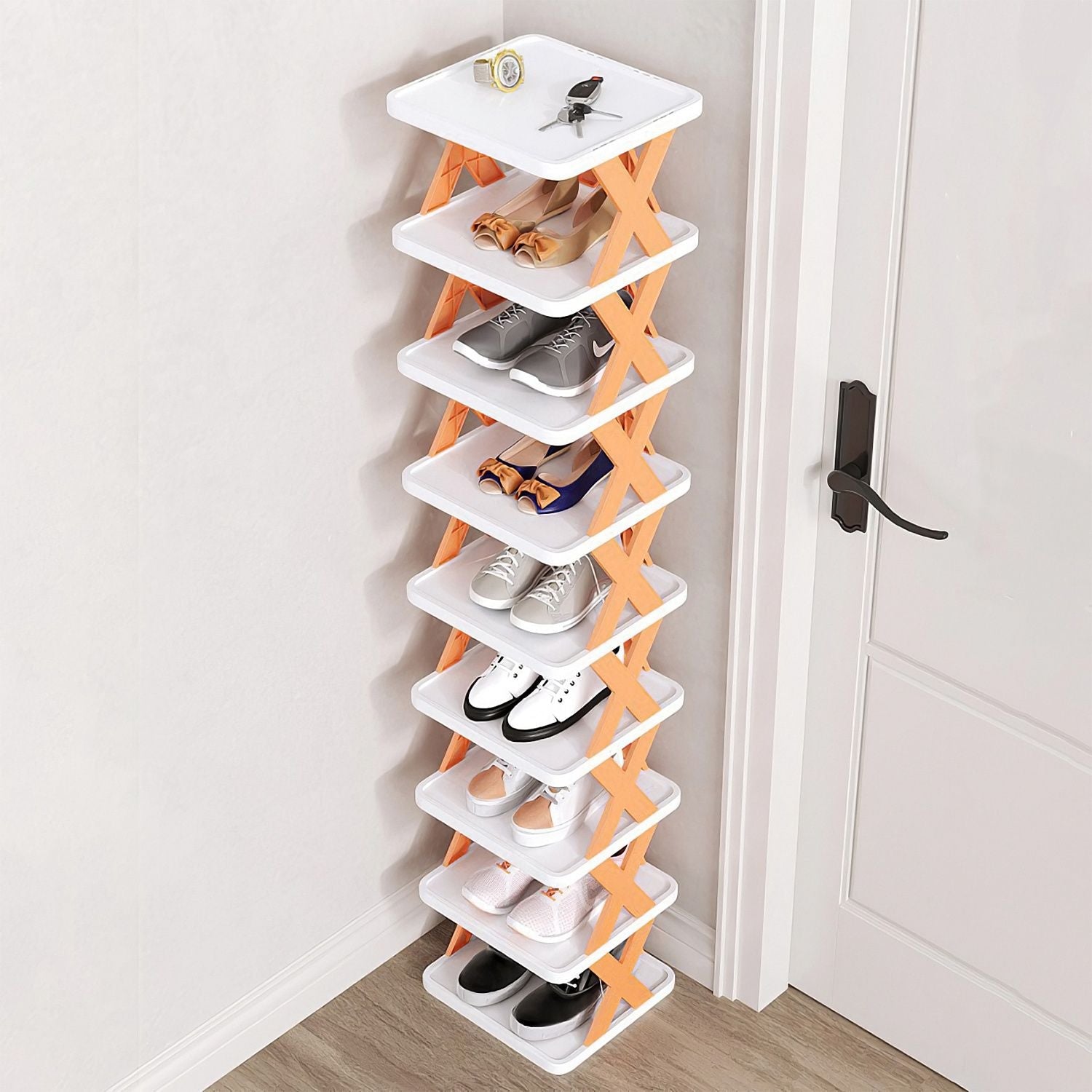 9 Niveaux Étroit Meuble à Chaussures Plastique Vertical Organisateur de Chaussures Gain de Place Autoportant Étagère de Rangement pour Chaussures pour Placard Couloir