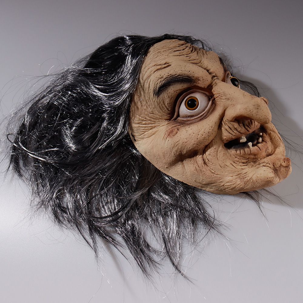 Masque d'Halloween Horreur Vieille Sorcière Cosplay Visage Fantôme Effrayant Nez Long Sorcière Casque en Latex avec Cheveux Accessoires de Fête Maison Hantée