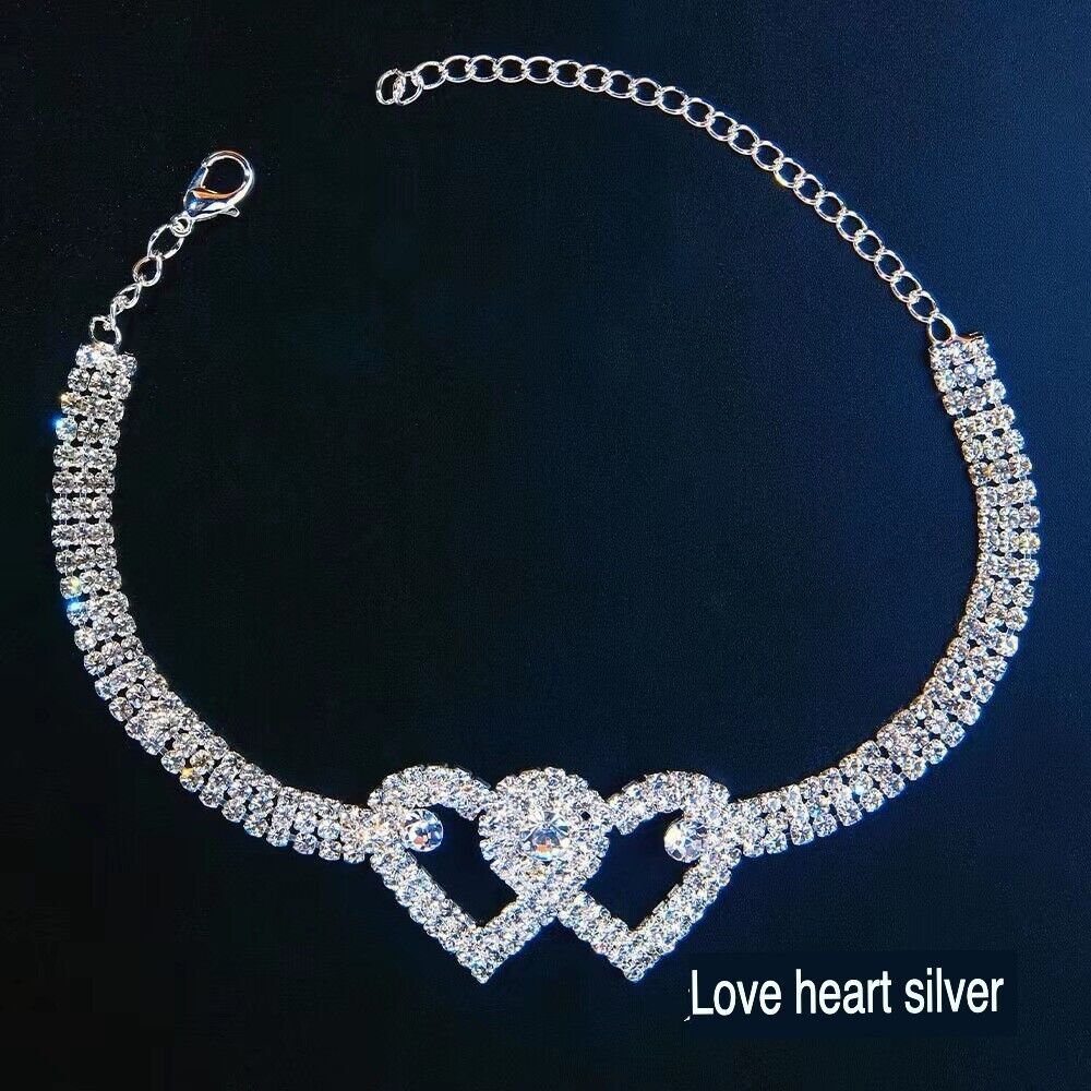 Doppel Herz Fußkettchen Armband Liebe Barfußkette Bling Kristall Fußkettchen US