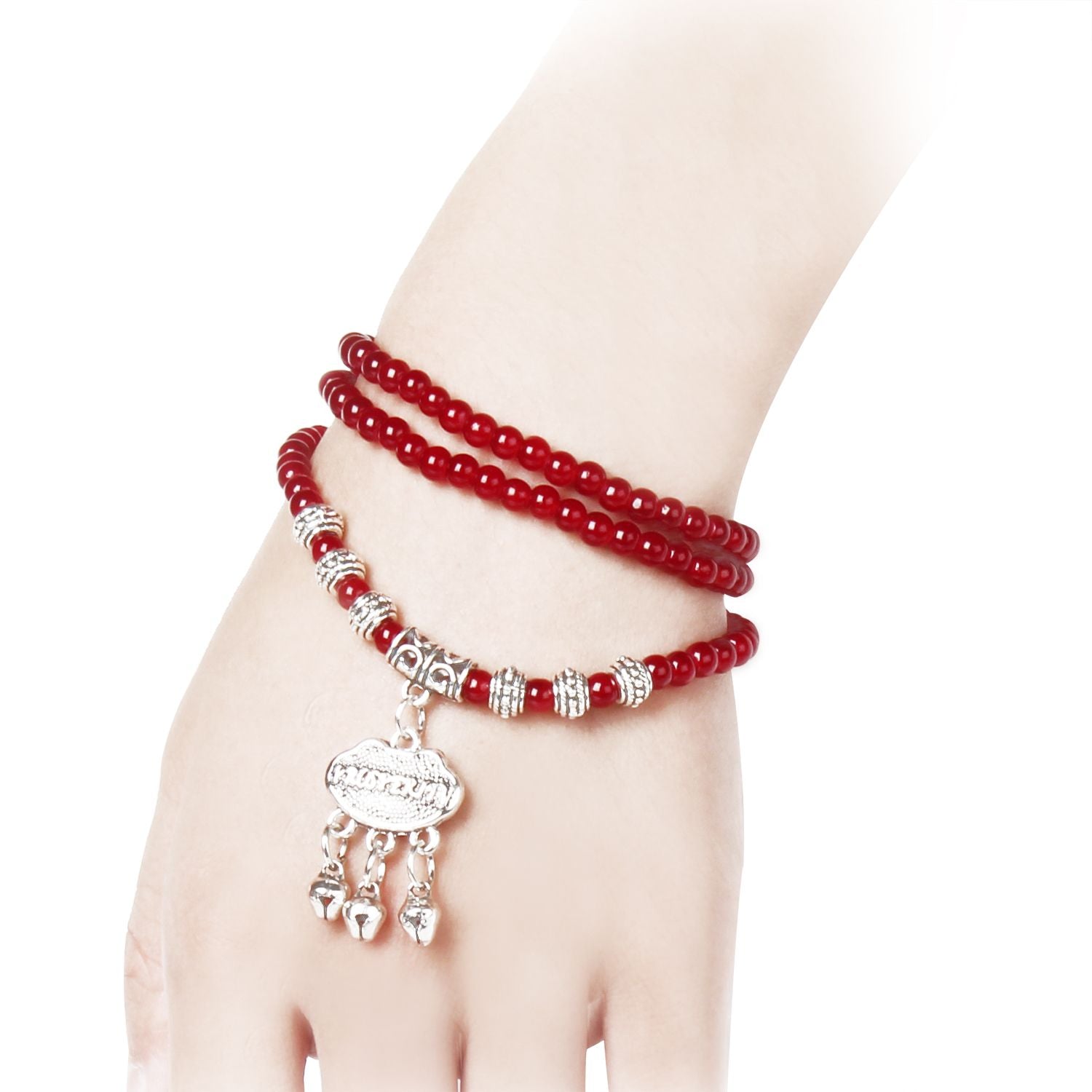 Bracelet perles agate rouge bonne chance