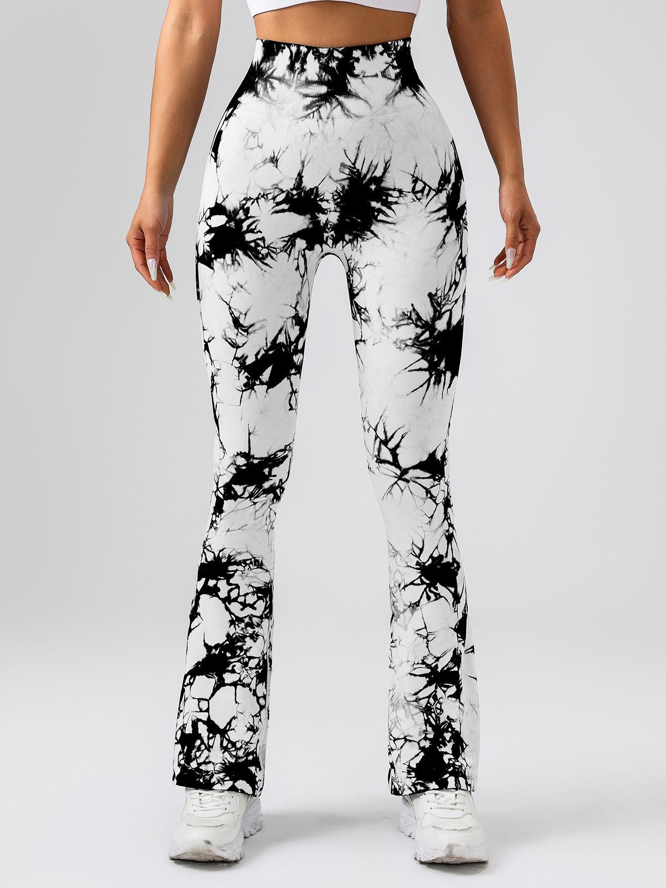 Damen High-Waist Yoga-Hose mit Bauchkontrolle und Schlag, Tie-Dye Stretch Slimming Bootcut Trainingshose, Fitness & Sport Activewear