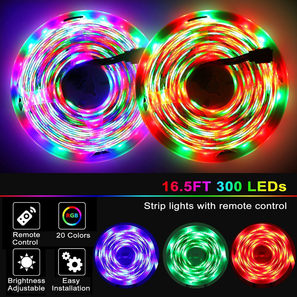 300 LEDs Streifenlichter 5M/16,5ft 20 Farben RGB LED Streifen IP65 Wasserdicht m/ Fernbedienung