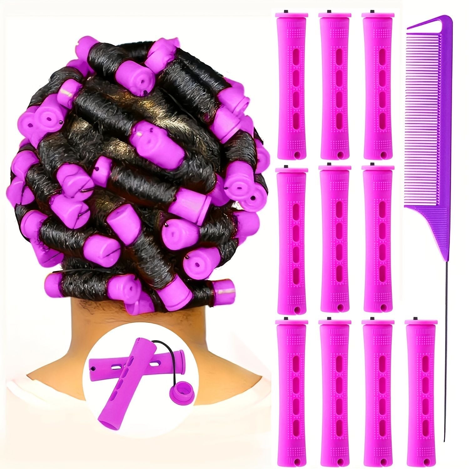 10er-Pack professionelle Dauerwellenwickler mit Kamm und Gummibändern – kurze Lockenwickler für perfektes Haarstyling und Frisieren