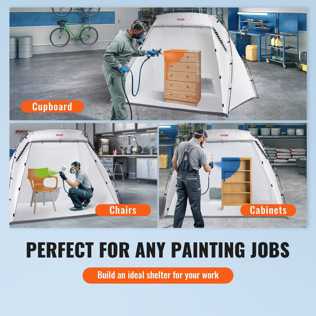 Cabine de peinture portable, tente de pulvérisation plus grande avec plancher intégré et écran en maille, station de tente de peinture pour meubles, outils de bricolage, abri de peinture de 2,3 x 1,6 x 1,6 m
