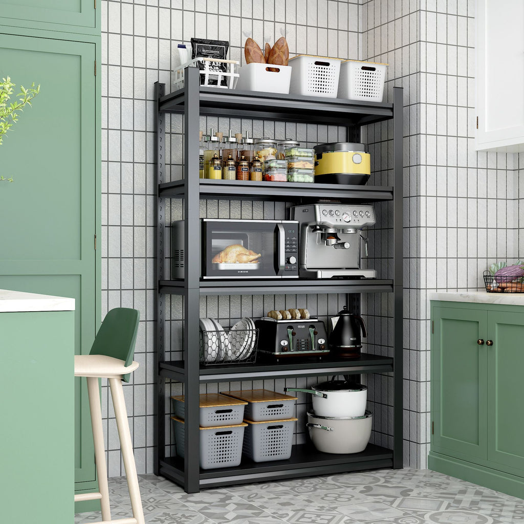 72 Zoll H, 5-stöckiges Metallregal für Lagerung, Garagenregal, 900 kg Schwerlastregal, verstellbares Garagenregal, industrielles Regal, Ablageregal, 90 cm B x 40 cm T x 183 cm H, Schwarz