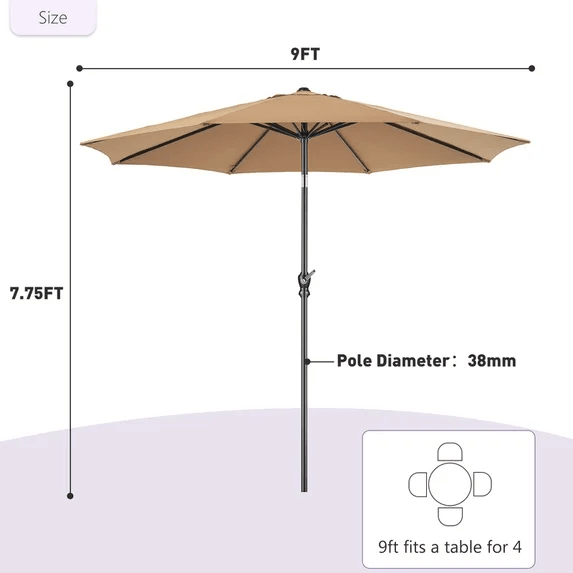 275 cm roter Terrassenschirm mit Kurbel und 3-fach kippbarem Schirmstock