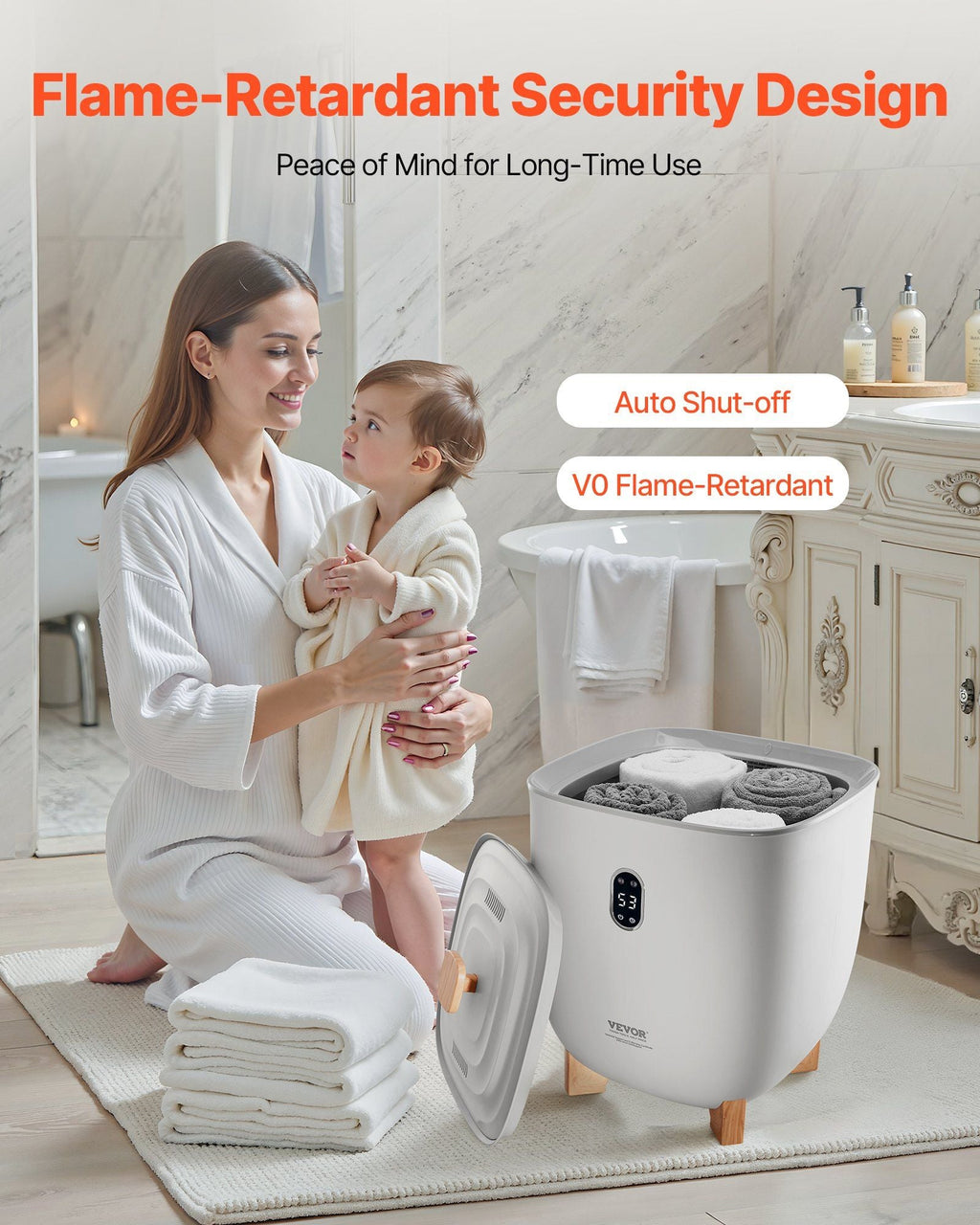 VEVOR Handtuchwärmer-Eimer, 25L beheizter Handtuchwärmer mit LED-Anzeige, Große Deckenwärmer für Badezimmer, 20/40/60/90 Min. Timer und Temperatureinstellung, für SPA, Zuhause, Arbeitsplatte, Boden, Grau