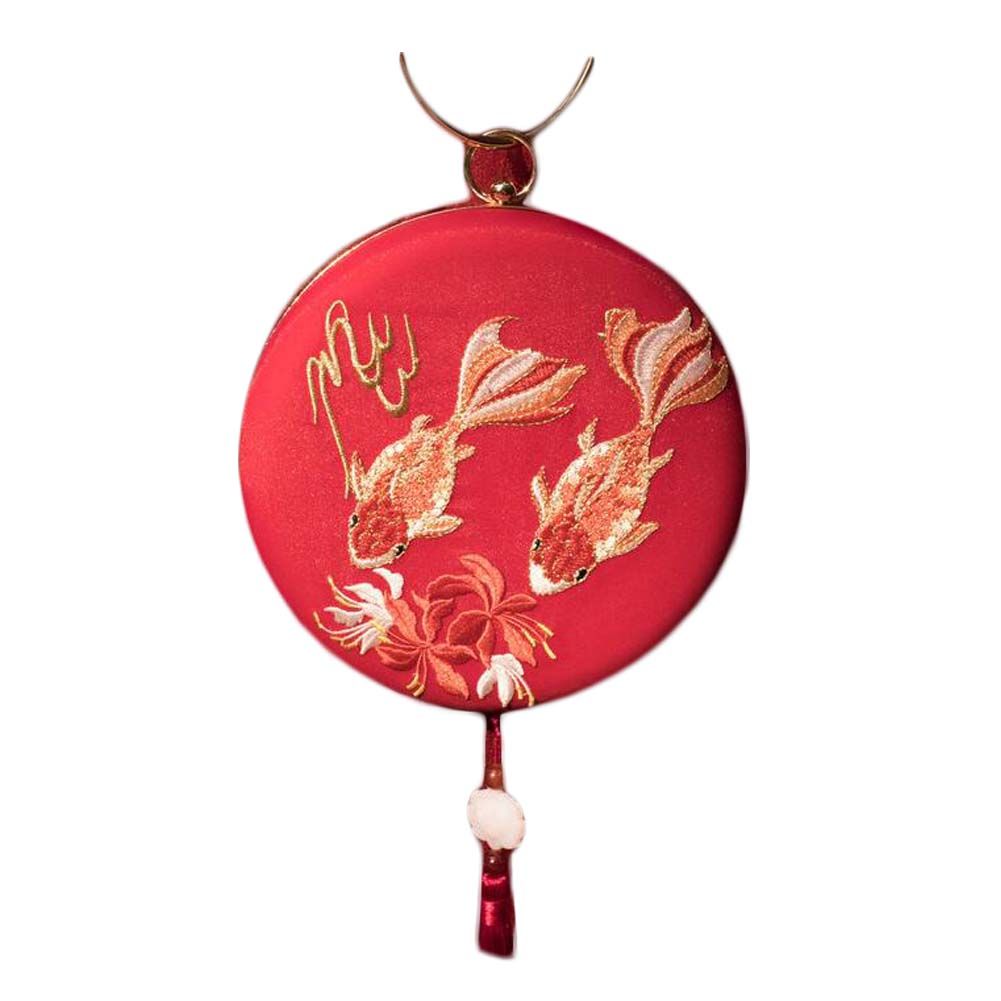 Roter Karpfen Hanfu Umhängetasche Chinesischer Stil Stickerei Handtasche Harte Hülle Retro Cheongsam Runde Handy Geldbörse Kettentasche