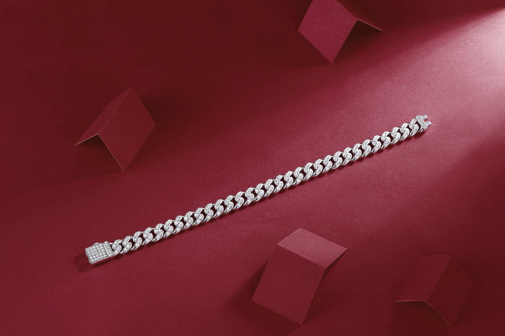 Licht des Glaubens – Ein modisches Armband für Herren, besetzt mit Moissanit, aus Sterlingsilber 925 und Platin-plattiertem Diamanten