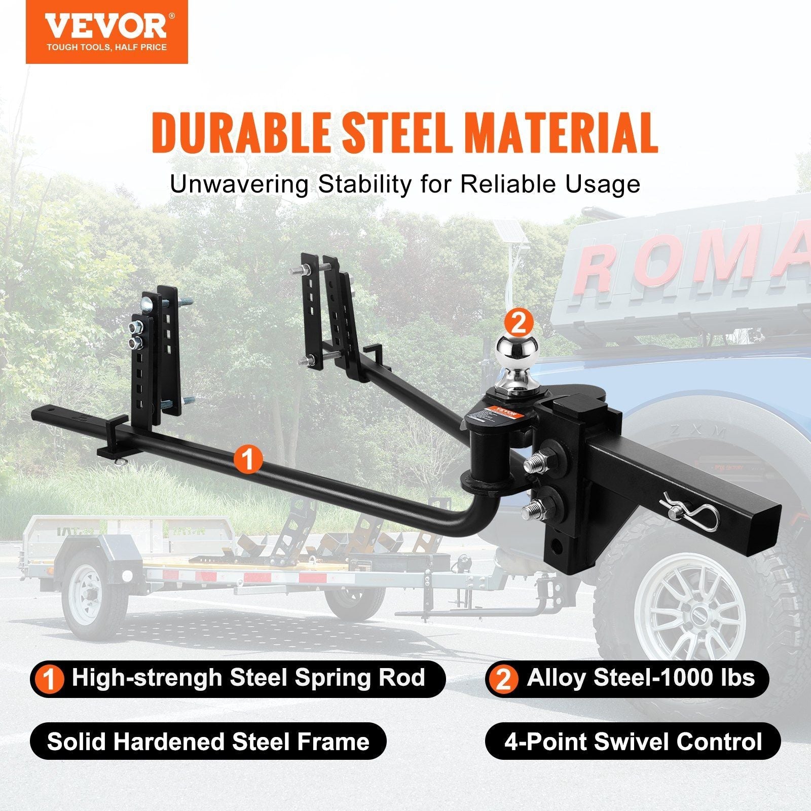 Weight Distribution Hitch, 1,000 lbs Weight Distributing Hitches Kit with Sway Control for Trailer, 2-In Solid Steel Shank, 2-5/16 in Alloy Steel Ball, Powder Coated Load Leveling Hitch, Black