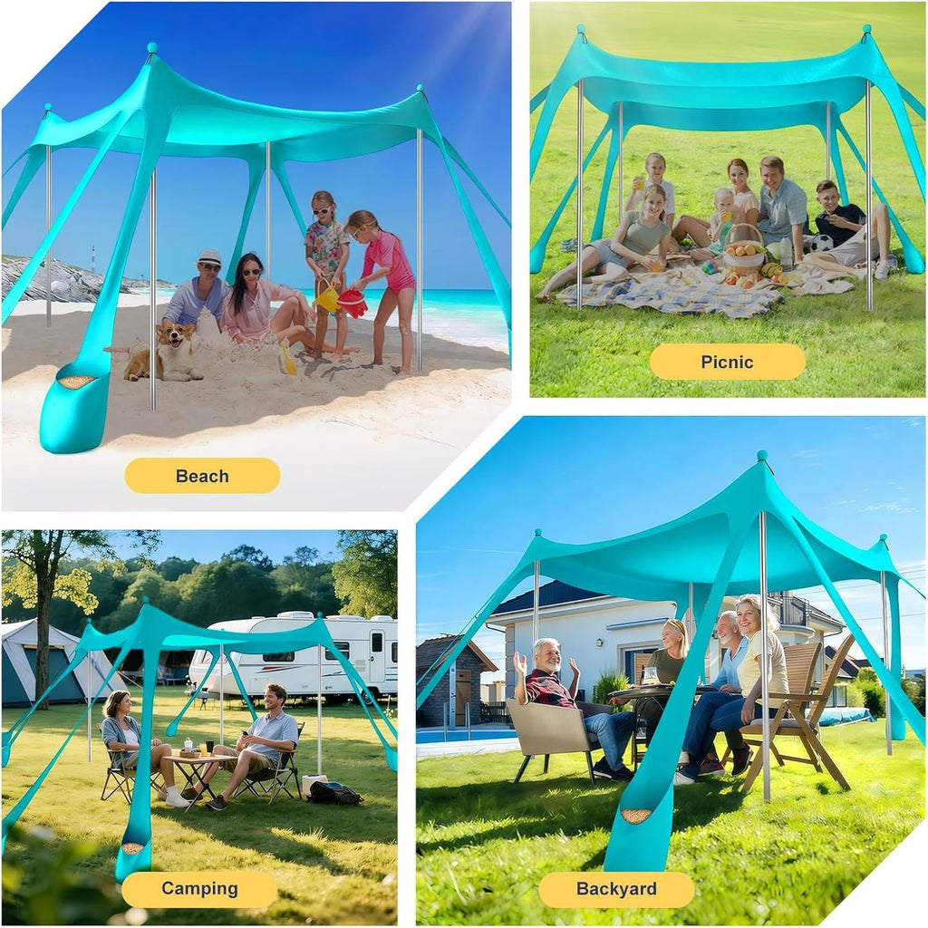 Ab zum Strand - Tragbarer Strandzelt-Sonnenschutz UPF 50+, Perfektes 3x3 m Pop-Up-Vordach für Spaß im Freien