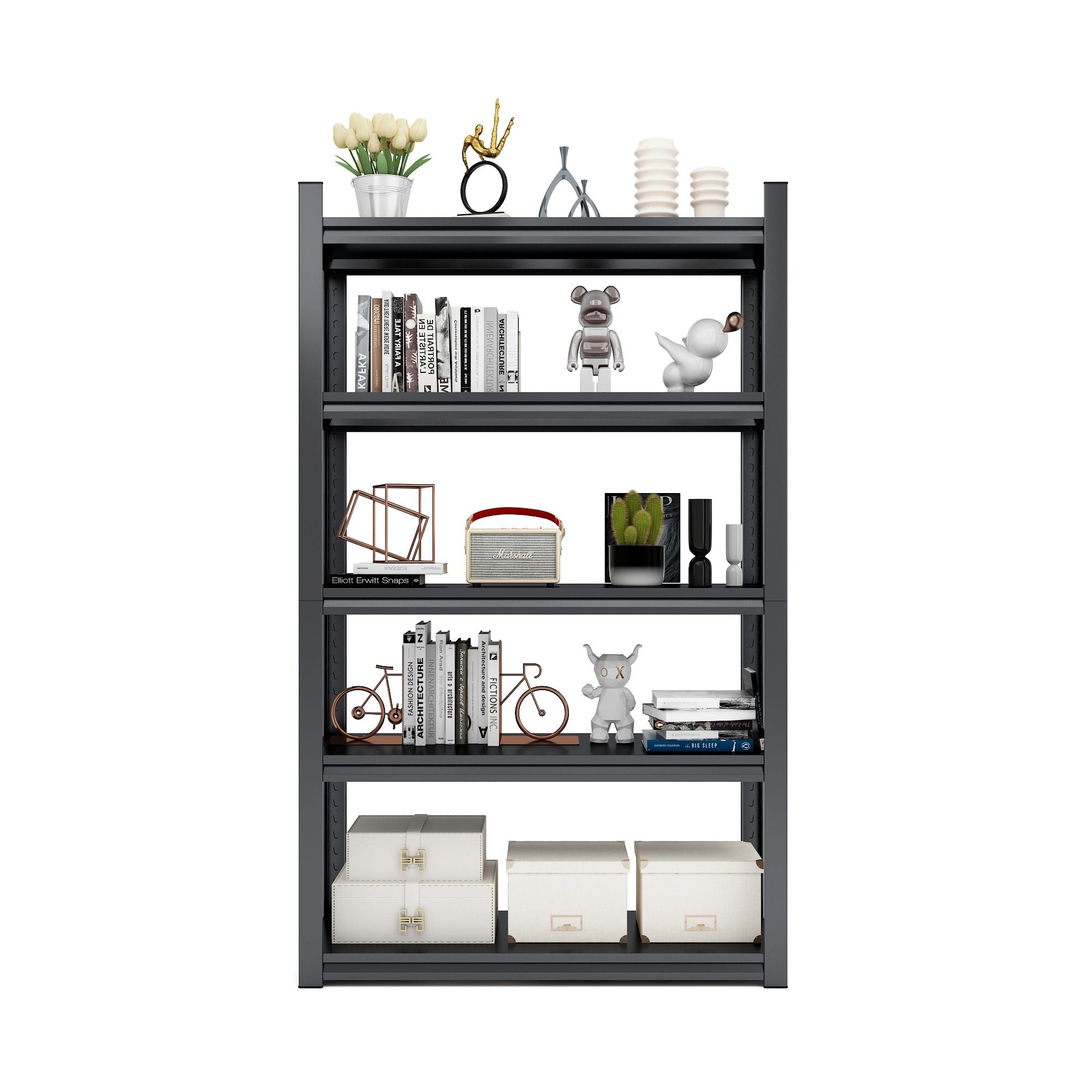 72 Zoll H, 5-stöckiges Metallregal für Lagerung, Garagenregal, 900 kg Schwerlastregal, verstellbares Garagenregal, industrielles Regal, Ablageregal, 90 cm B x 40 cm T x 183 cm H, Schwarz