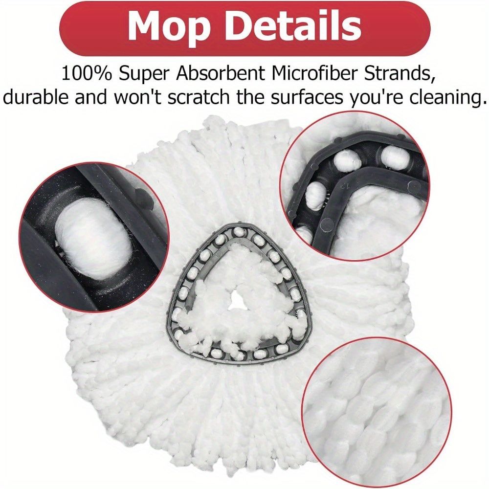 Lot de 6 têtes de rechange pour balai serpillère rotative O Cedar, têtes de balai serpillère rotative en microfibre, tête de balai serpillère anti-poussière facile à essorer à 360 degrés avec une base et un manche