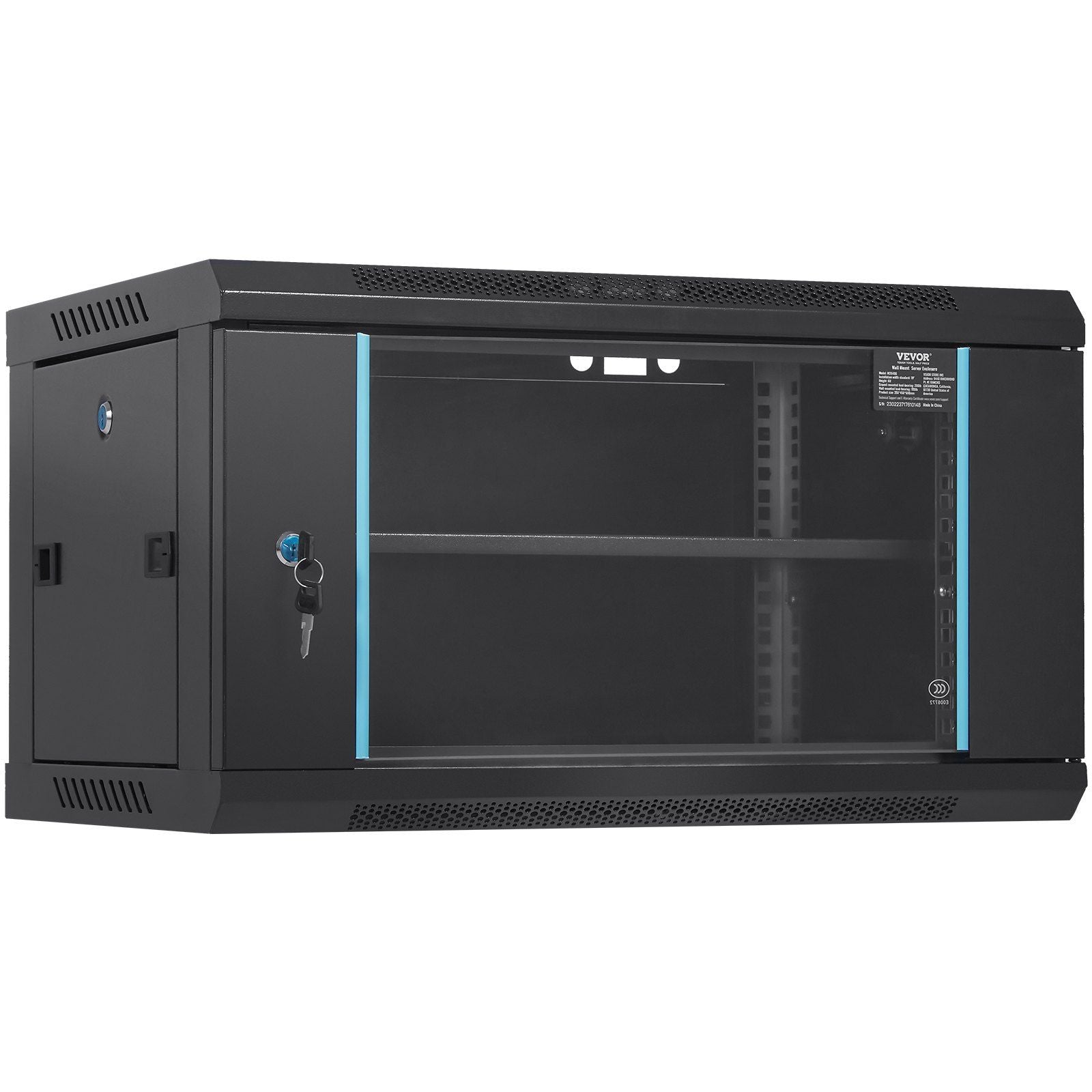 6U Wandmontiertes Netzwerk-Server-Rack, 15,5 Zoll tief, Serverschrank-Gehäuse, 200 lbs maximale bodenmontierte Traglast, mit abschließbarer Glastür und Seitenwänden, für IT-Ausrüstung, A/V-Geräte
