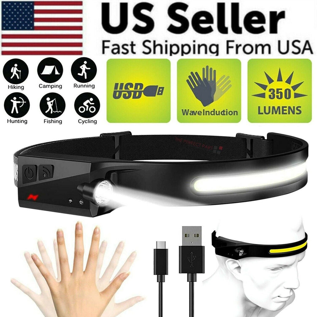 COB LED Stirnlampe USB Wiederaufladbare Kopflampe Arbeitsleuchte Stirnband Lampe