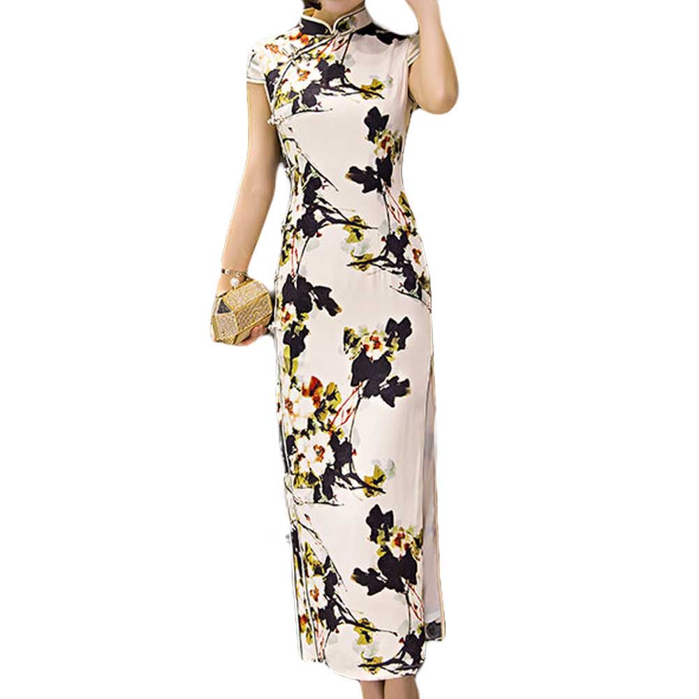 Elegantes chinesisches Cheongsam Cocktailkleid Bodycon Langes Kleid mit seitlichen Schlitzen