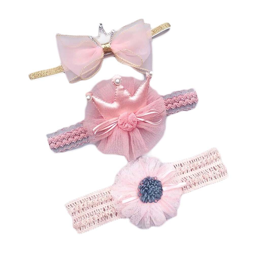 3 Stk. rosa Baby Mädchen süße Haarbänder Schleifen-Haarbänder Blumenkranz-Haaraccessoire