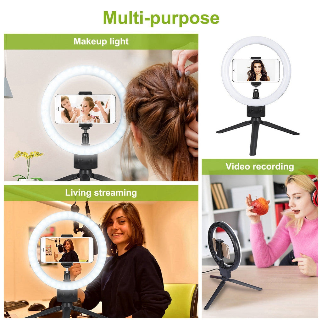 9" Dimmbare LED-Ringlampe mit Stativ, Telefon, Selfie-Kamera, Studio, Foto, Video, Make-up-Lampe