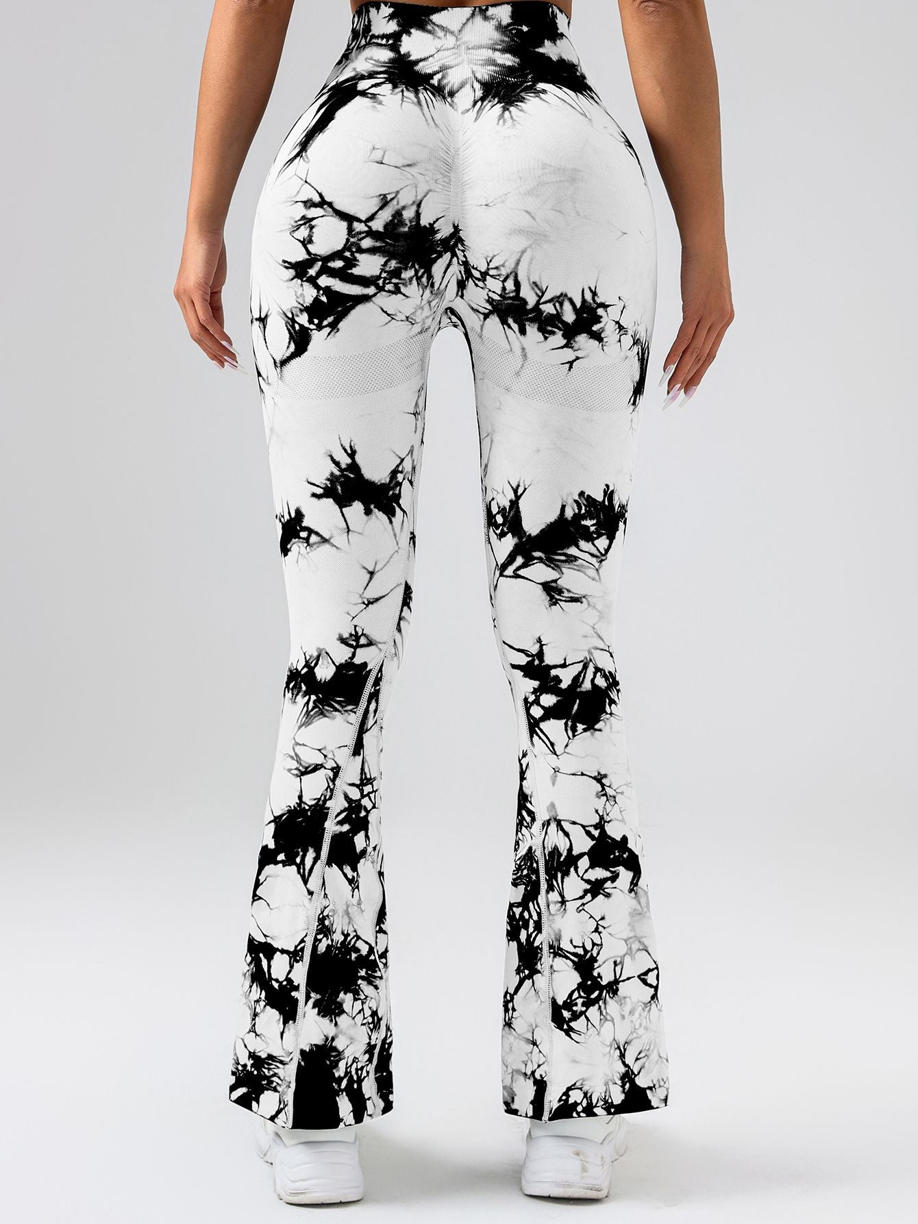 Damen High-Waist Yoga-Hose mit Bauchkontrolle und Schlag, Tie-Dye Stretch Slimming Bootcut Trainingshose, Fitness & Sport Activewear