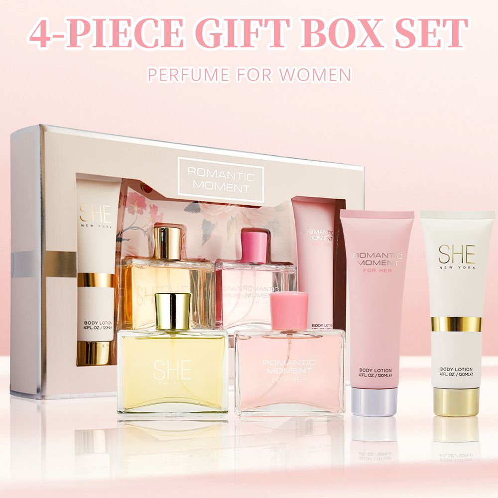 Damenduft- und Bodylotion-Geschenkset, 4-teilig | 2 langanhaltende Düfte, 100 ml Eau de Parfum & 120 ml Lotion | Ideal für Feiertage, Dates, den täglichen Gebrauch & Partys