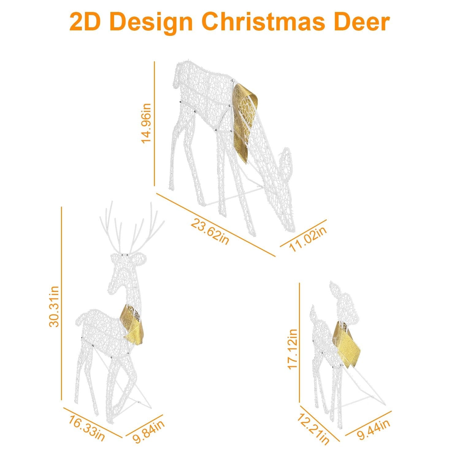 3er Set Rentierfamilie beleuchtet 2D Weihnachts-Hirsch-Dekoration warmweißes Licht 3 Beleuchtungsmodi Hirschkuh-Kitz Innen-Außen-Weihnachtsdekoration