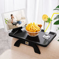 Bambus Sofa-Clip-Beistelltisch für breite Sofas, zusammenklappbares Couchtablett mit 360° drehbarer Handyhalterung, Armlehnentisch zum Essen/Trinken/Snacken/Fernbedienung
