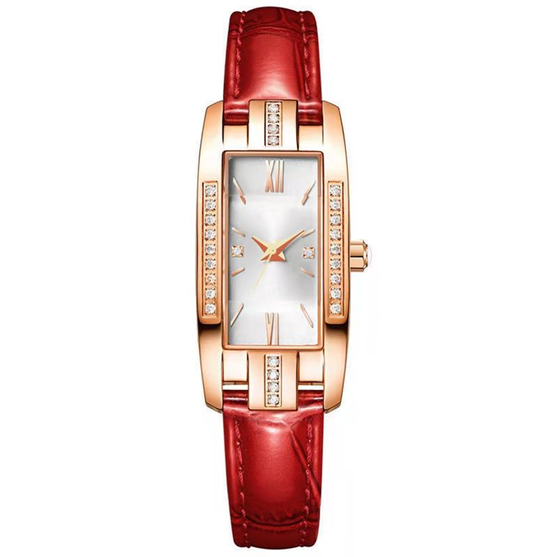 Damenuhren Mode Quadratische Damen Quarzuhr Armband Set Grünes Zifferblatt Einfache Leder Luxus Damenuhren