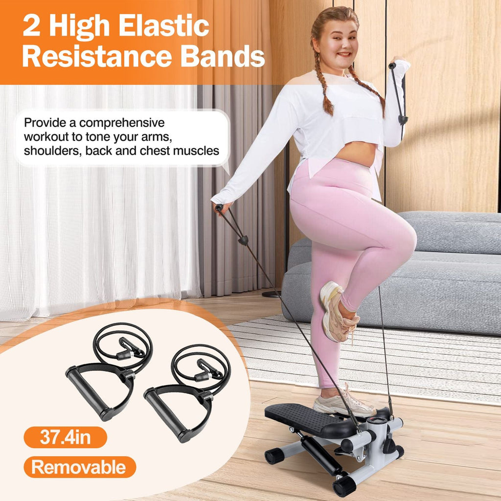 Heimtrainer Stepper für Damen Mini Fitness Stepper mit 2 Widerstandsbändern LCD-Monitor Max. 150 kg Belastung Treppensteiger Leiser Stepper