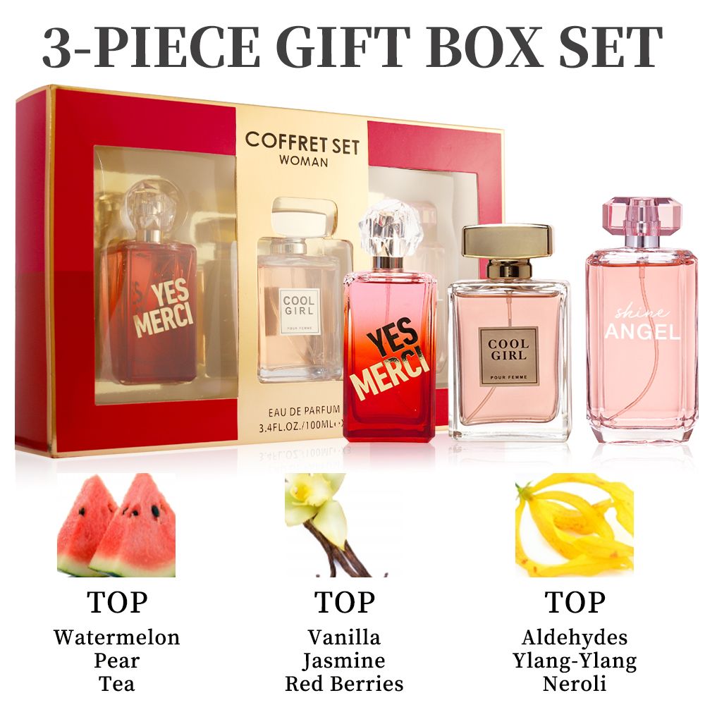 3-teiliges Set, Eau de Parfum Spray Geschenkbox für Damen, langanhaltender Duft, 3 verschiedene Duftrichtungen, perfekt für Weihnachtsgeschenke, Dating, Alltag, Partys, 100 ml/Flasche