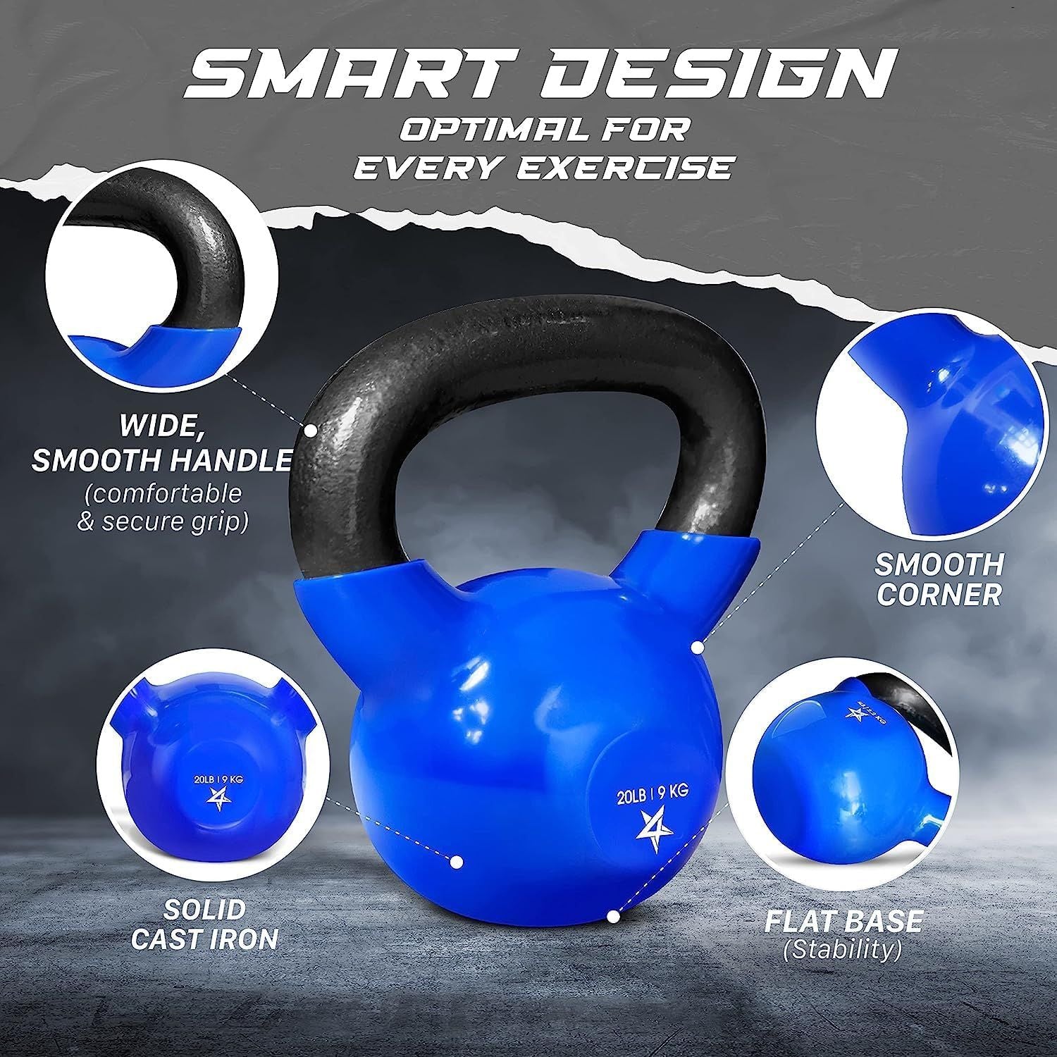Kettlebell, 5-100 LB Vinylbeschichtete Gusseisen Kettlebells für Krafttraining, Home Gym Übungen, Fitness, Ganzkörpertraining, Liegestütze und Griffkraft