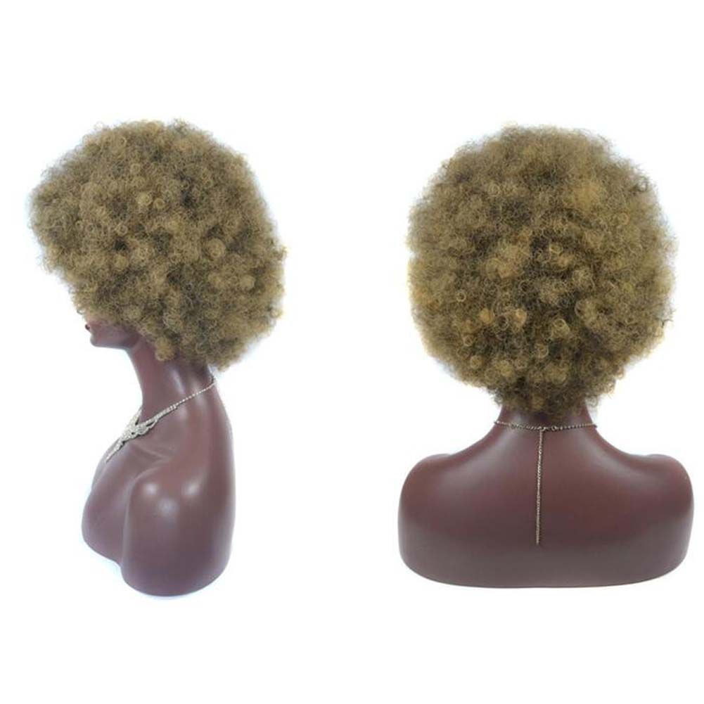 Khaki Kurze Afro Lockenperücken Frauen Große Flauschige Kunsthaar Kurze Vollperücke für Party und Alltag