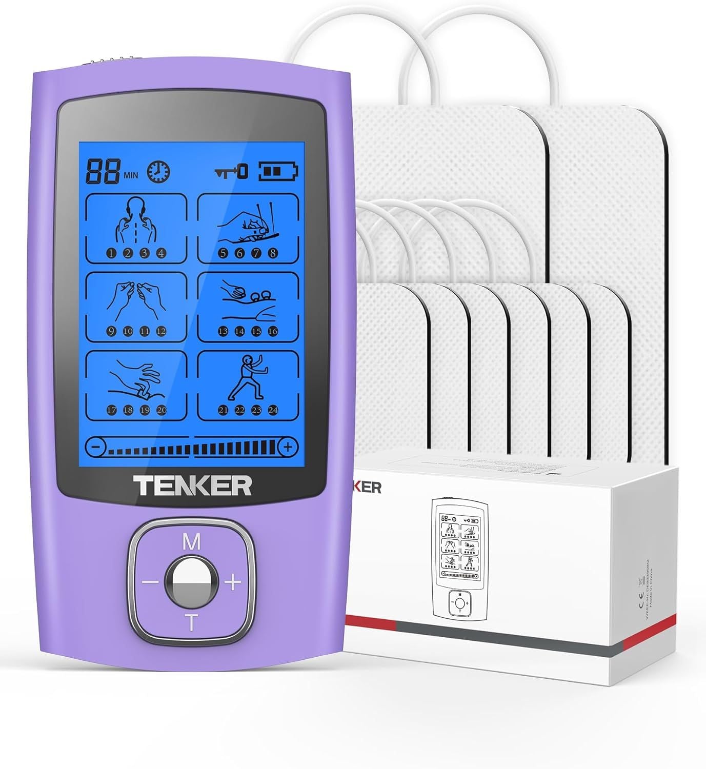 TENS-Gerät Muskelstimulator, TENS-EMS-Gerät mit 24 Modi zur Schmerzlinderung/Schmerzbehandlung, wiederaufladbares elektronisches Puls-Massagegerät mit 2"x2" und 2"x4" TENS-Elektrodenpads