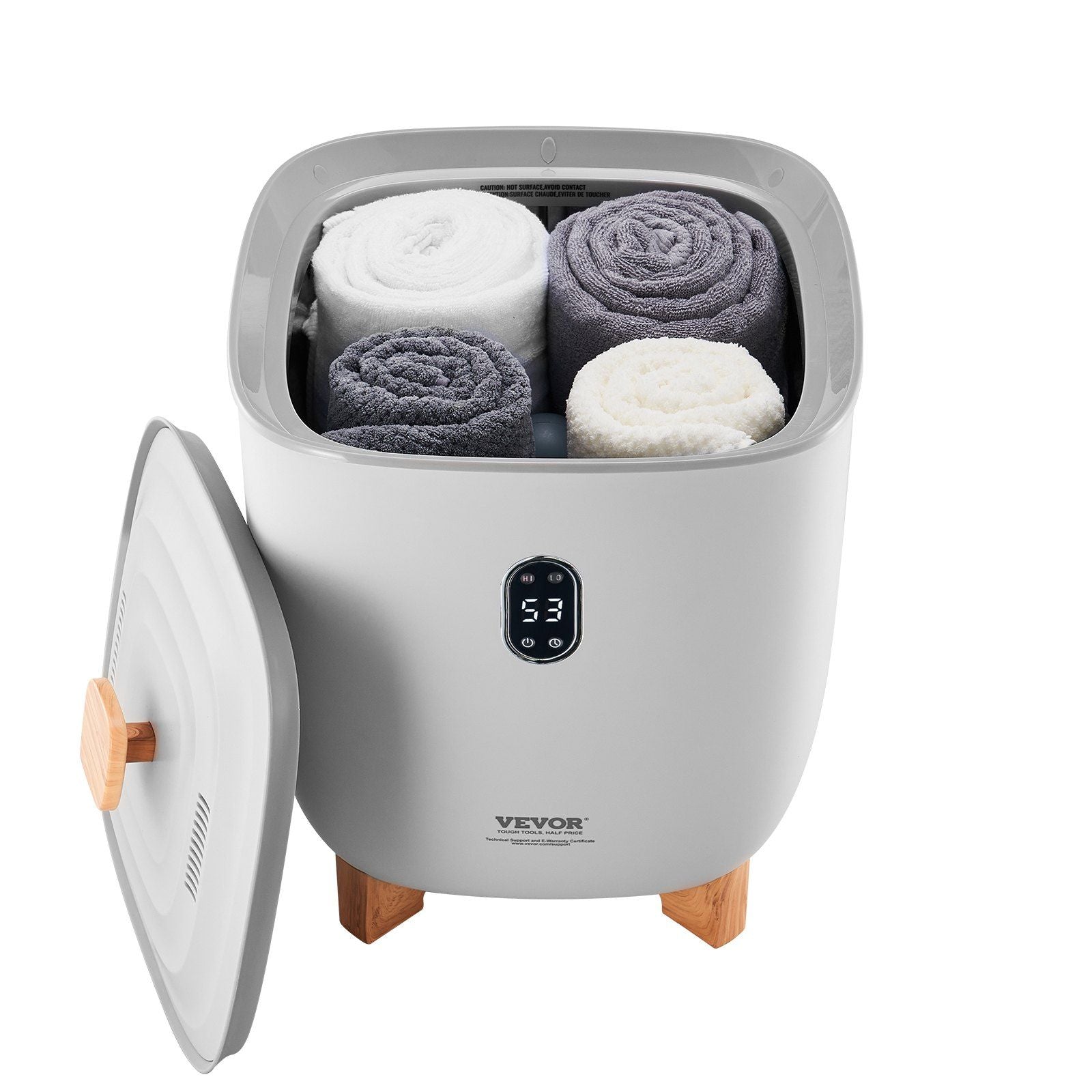 VEVOR Handtuchwärmer-Eimer, 25L beheizter Handtuchwärmer mit LED-Anzeige, Große Deckenwärmer für Badezimmer, 20/40/60/90 Min. Timer und Temperatureinstellung, für SPA, Zuhause, Arbeitsplatte, Boden, Grau