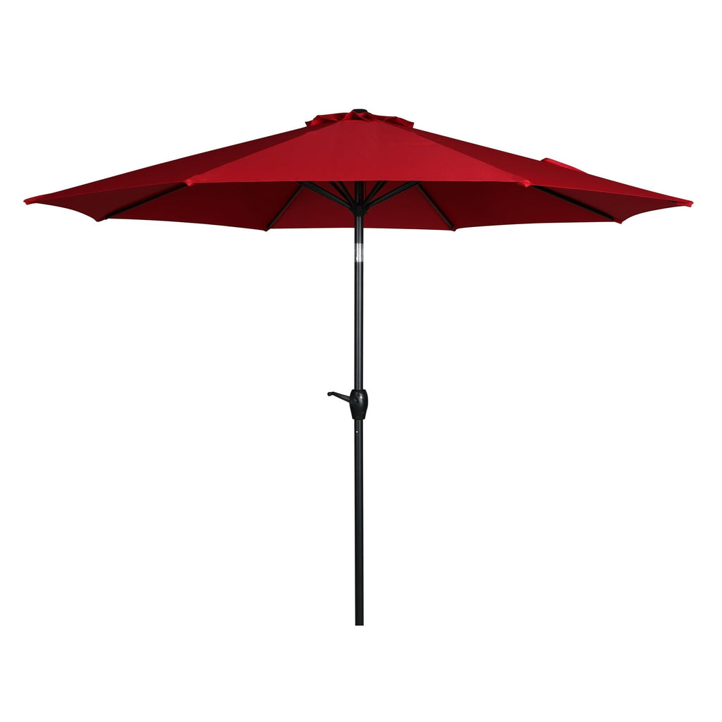 275 cm roter Terrassenschirm mit Kurbel und 3-fach kippbarem Schirmstock