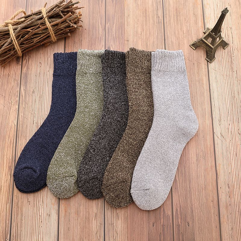 5 Paires Chaussettes Épaisses en Laine Homme Haute Qualité Serviette Garder au Chaud Chaussettes d'Hiver Coton Cadeau de Noël Chaussettes Pour Homme Thermique Taille 38-45