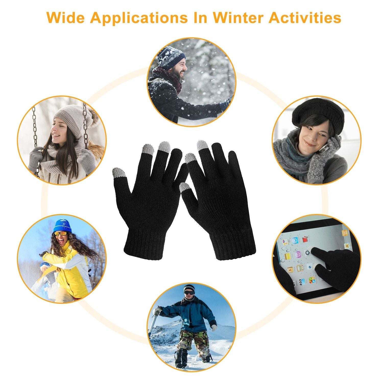 Gants écran tactile unisexe à doigts complets Gants tricotés chauds d'hiver pour la chaleur Course Cyclisme Camping Randonnée