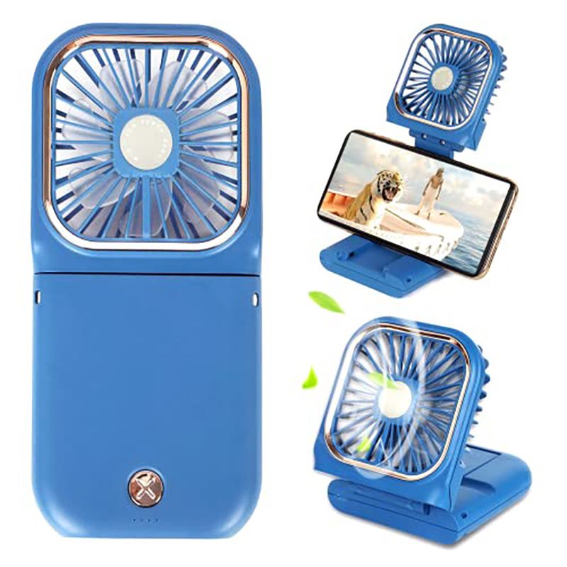 Mini ventilateur portatif ; Mini ventilateur USB avec batterie externe rechargeable ; Petit ventilateur personnel à 3 vitesses ; Ventilateur de bureau pliable avec batterie de 3000 mAh ; Ventilateur de cou avec cordon
