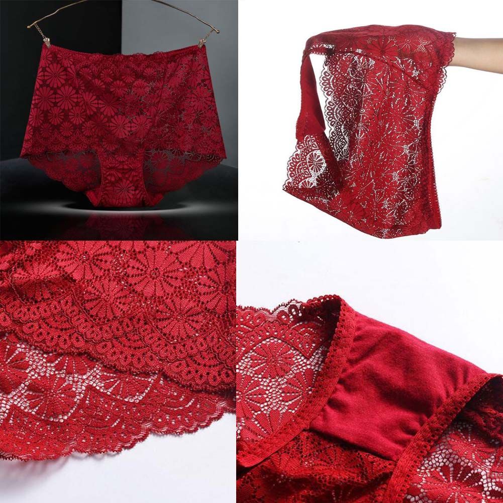 3 Stück Spitze Sexy Bikini Höschen Gänseblümchen Mesh Unterwäsche Übergröße Boyshorts Höschen für Frauen Packung, Rot Lila Grau Weinrot