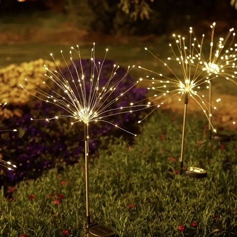 120 LED Solar-Feuerwerkslichter, Starburst Lichterkette mit 8 Leuchtmodi, IP4X, Solarbetriebene Wegeleuchten für Terrasse, Garten, Weihnachtsdekoration, Material: Kunststoff & Kupfer, Keine Federn,