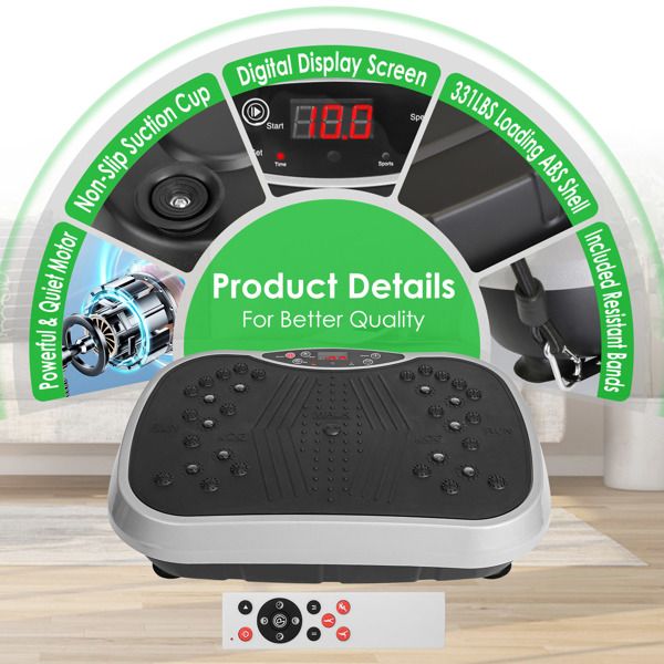 Plateforme vibrante avec bandes de résistance, télécommande, pour un entraînement complet du corps à domicile, idéal pour la perte de poids et la combustion des graisses.
