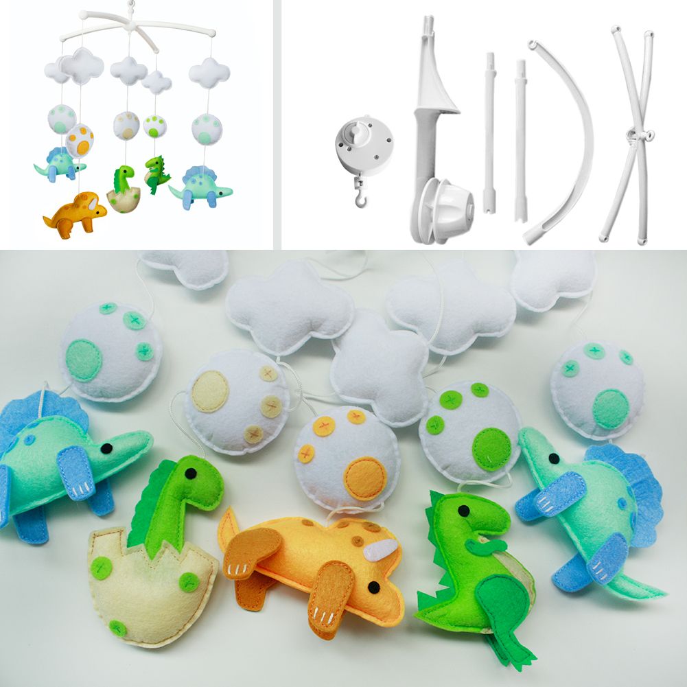 Carrousel musical mobile bébé Fait à la main Décoration de chambre d'enfant colorée Cadeau de naissance Garçon; Nouveau-né Dinosaures