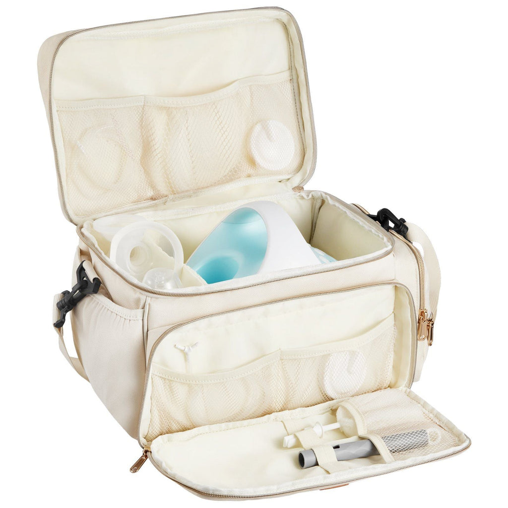 Sac pour tire-lait VEVOR, sac d'allaitement avec tapis imperméable, convient aux modèles S1/S2, accessoires de pompage et rangement de lait maternel, sac de transport portable pour le travail, les voyages et l'utilisation familiale, beige