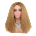 Khaki Afro Glatte Bob Perücken Flauschige Synthetische Haare Yaki Glatt Lockig Mittelscheitel Pony Volle Perücken, 14 Zoll