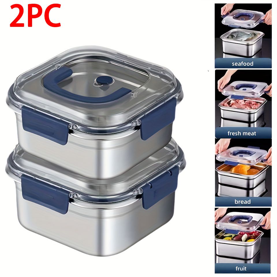 Yakimoto 2/4/6/8/10 Stück extragroße Lebensmittelbehälter aus Edelstahl mit blauen Deckeln – tiefes Design, luftdichter Verschluss, perfekt für die Kühlschrankorganisation, Essenszubereitung, Lunchboxen & Küchenspeisekammer