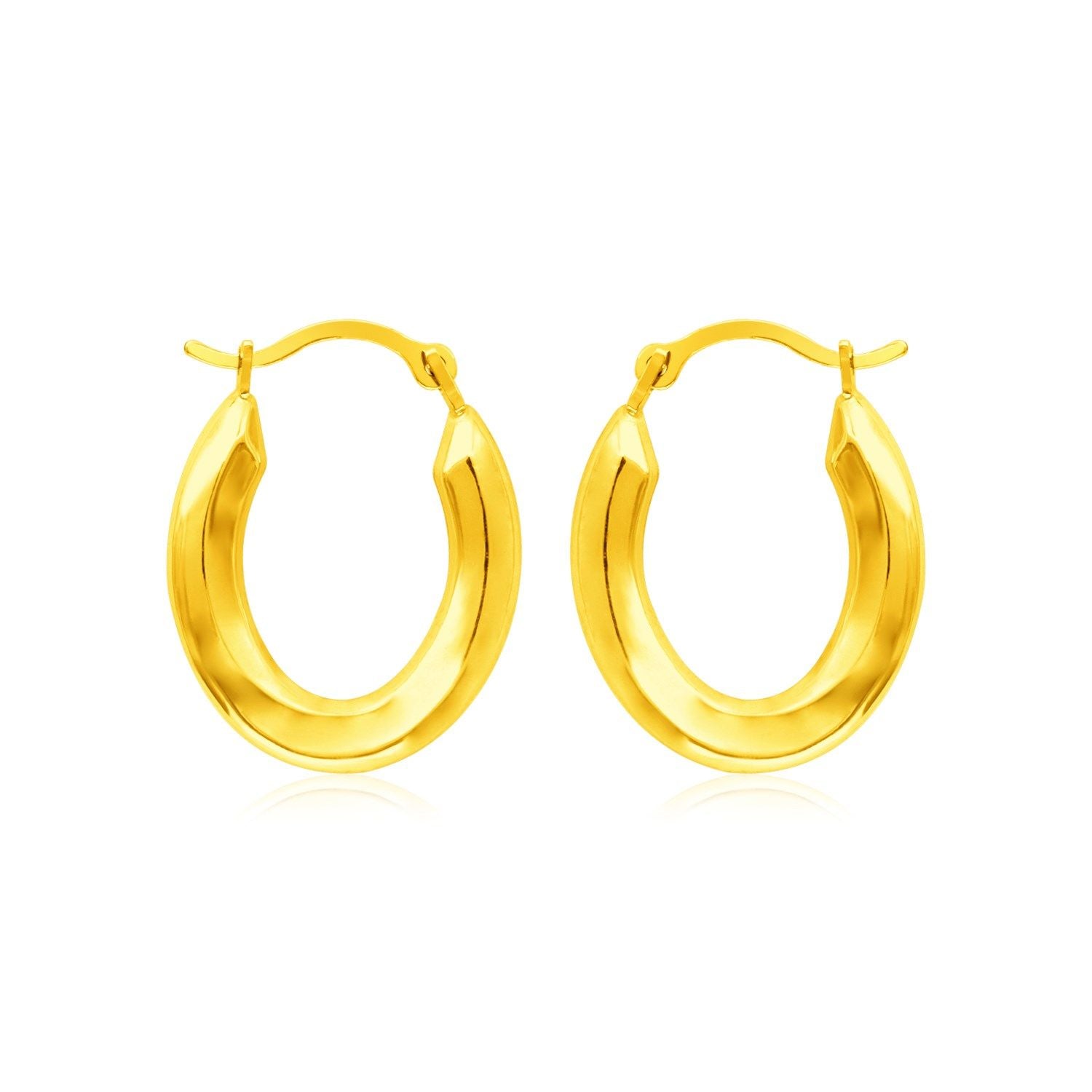 Ohrringe, Creolen, Oval, Poliert, 14 Karat Gelbgold