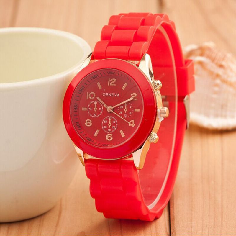 Luxuriöse Mode-Damenuhren Ultraleichte Quarzuhr Damenuhr Rotes Silikon-Armband relogio feminino