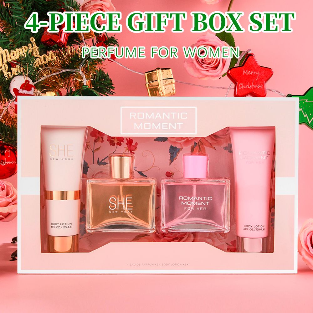 Damenduft- und Bodylotion-Geschenkset, 4-teilig | 2 langanhaltende Düfte, 100 ml Eau de Parfum & 120 ml Lotion | Ideal für Feiertage, Dates, den täglichen Gebrauch & Partys