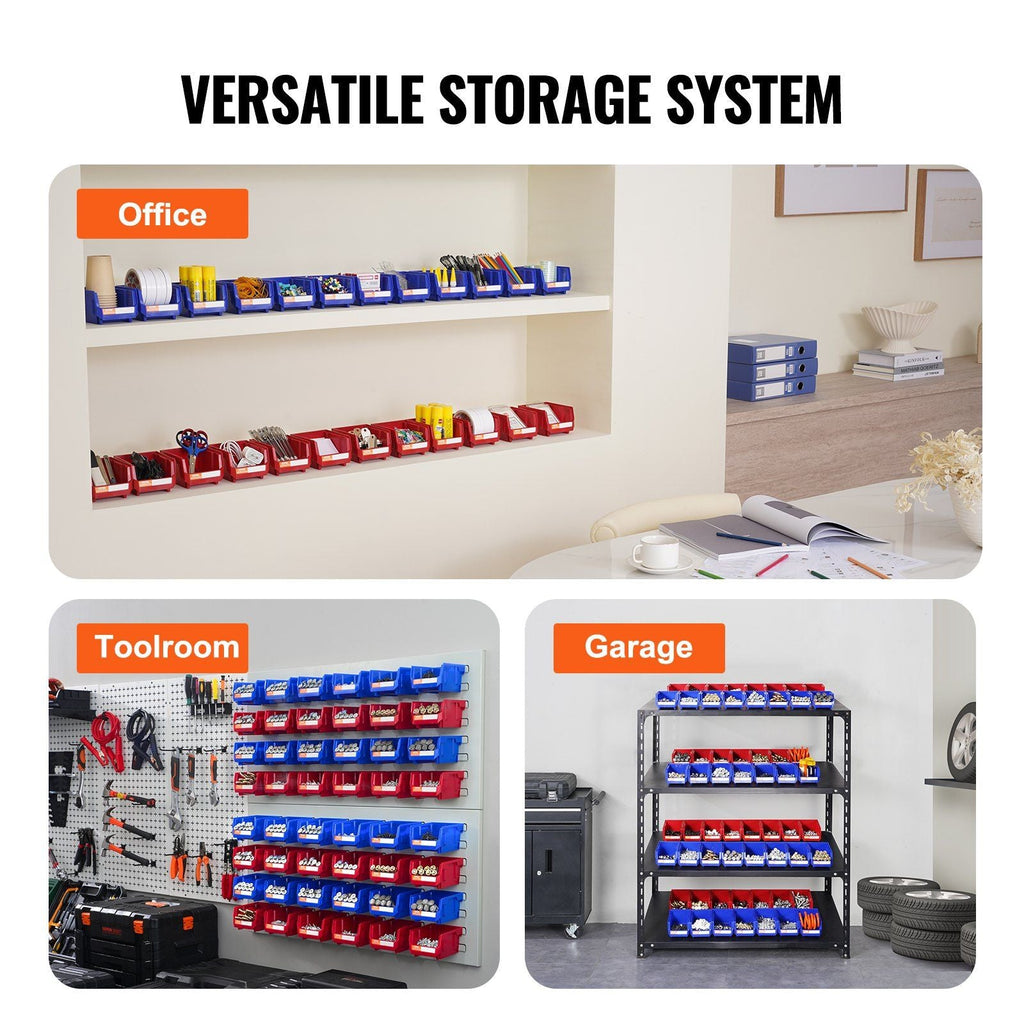 Kunststoff-Aufbewahrungsbehälter, (12,7 x 10,16 x 7,62 cm), stapelbare Hänge-Aufbewahrungsbox, Blau/Rot, 24er-Pack, Hochleistungs-Stapelbehälter für Kleiderschrank, Küche, Büro oder Speisekammer