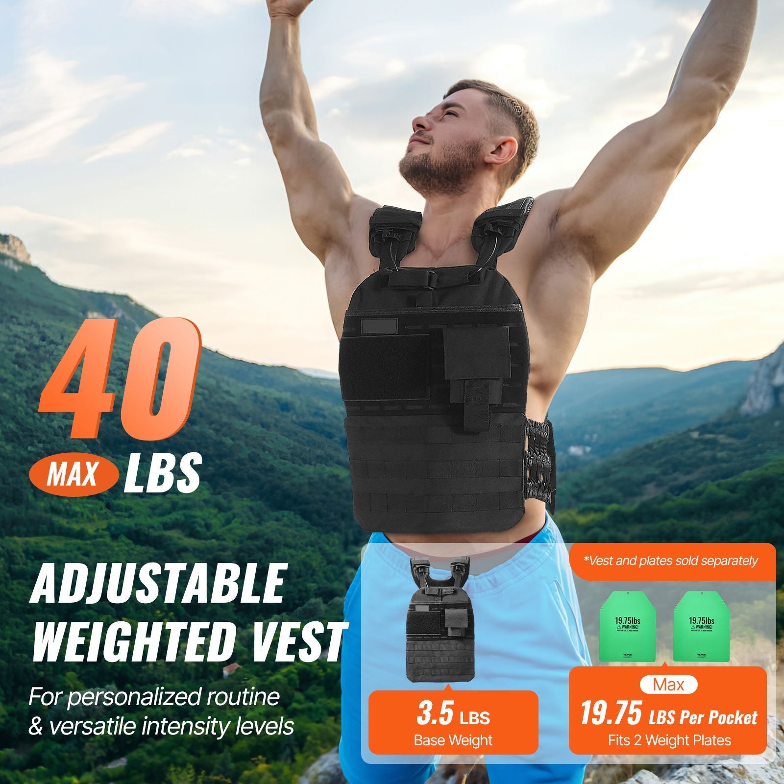 Gewichtsweste, 40lb Gewichtsweste, Verstellbare Gewichtsweste für Damen und Herren, Trainingsgerät für Kraft- und Ausdauertraining, Laufen, Joggen, Gehen, Fitness und Gewichtsverlust